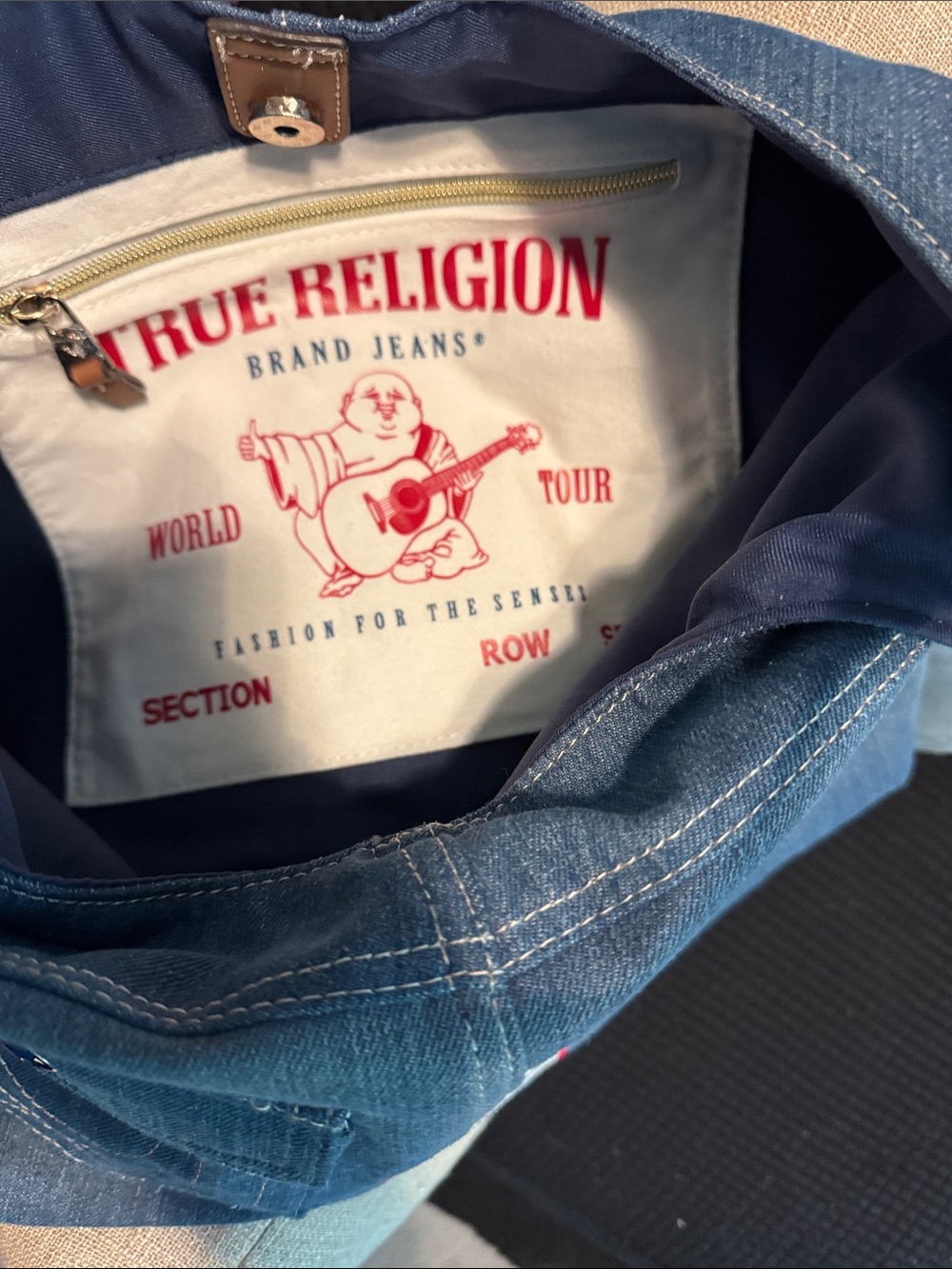 True Religion Dark Blue Denim Shoulder Bag with Front Flap Pockets - Picture 4 of 5